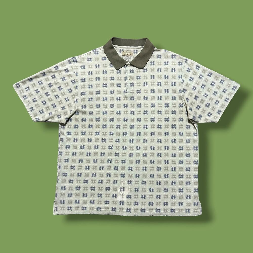 Vintage Polo Shirt Golf Tee 90s Abstract Geometric Preppy Green Mens Large